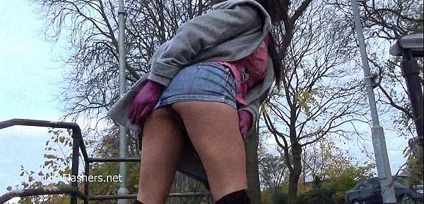  Smoking dark pornstar Chloe Lovettes public nudity and outdoor brunette flashers